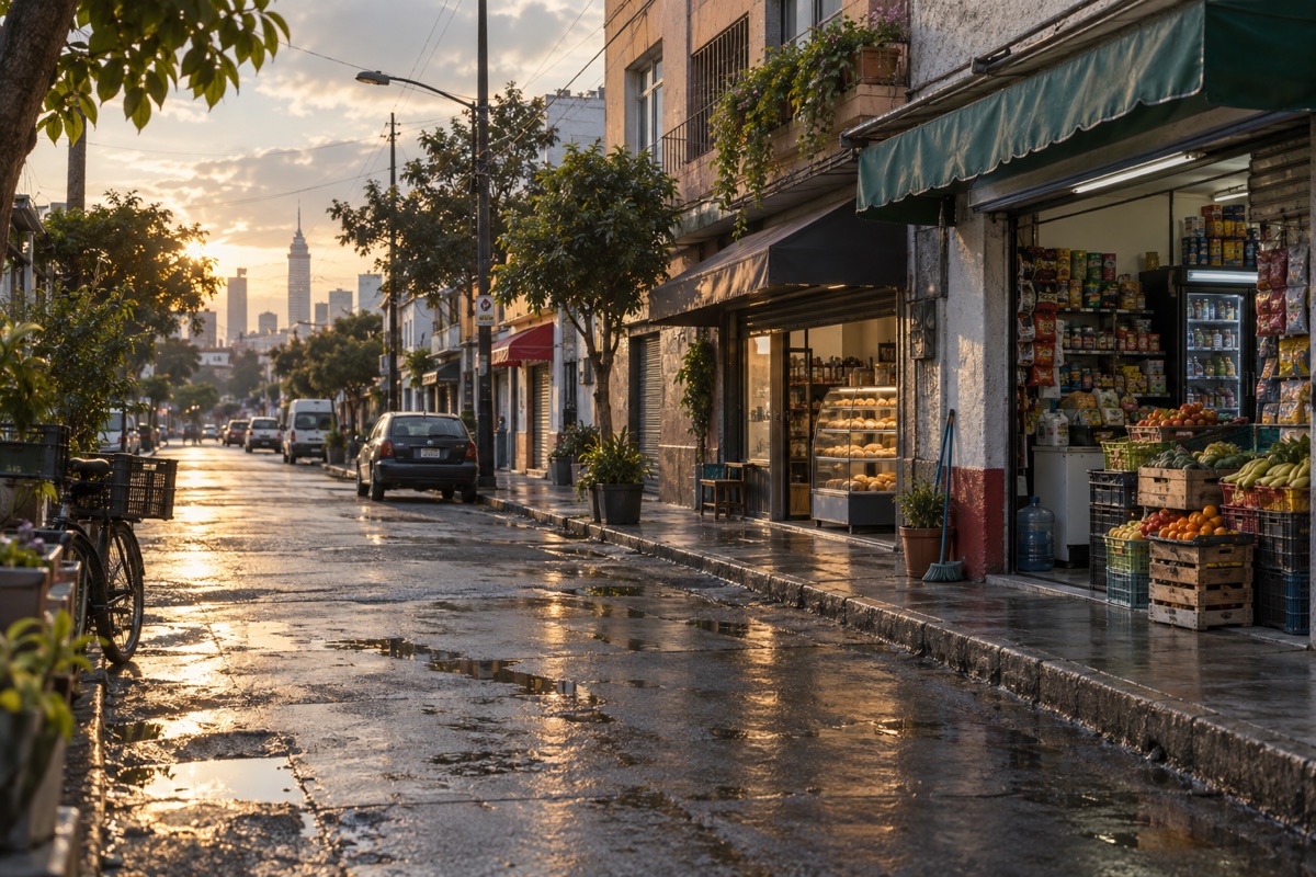 Calle de barrio al amanecer